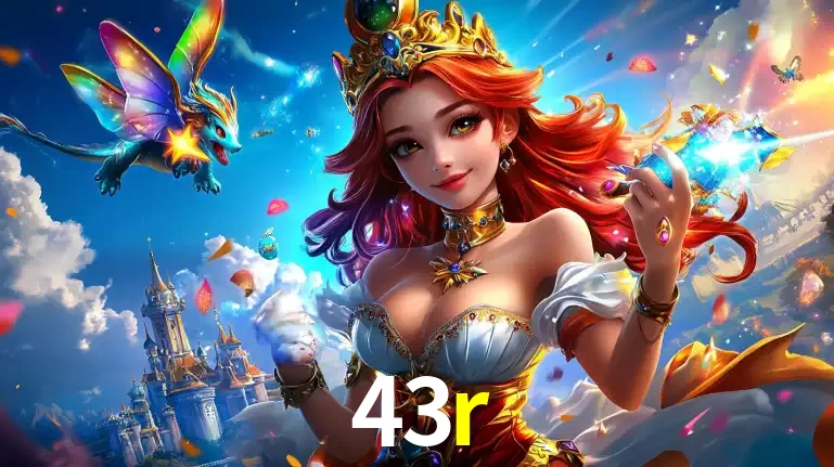 A princesa de um reino de fantasia mágico, com seu pequeno dragão, apresentando um mundo de prêmios encantados nos jogos de caça-níqueis do cassino 43r.